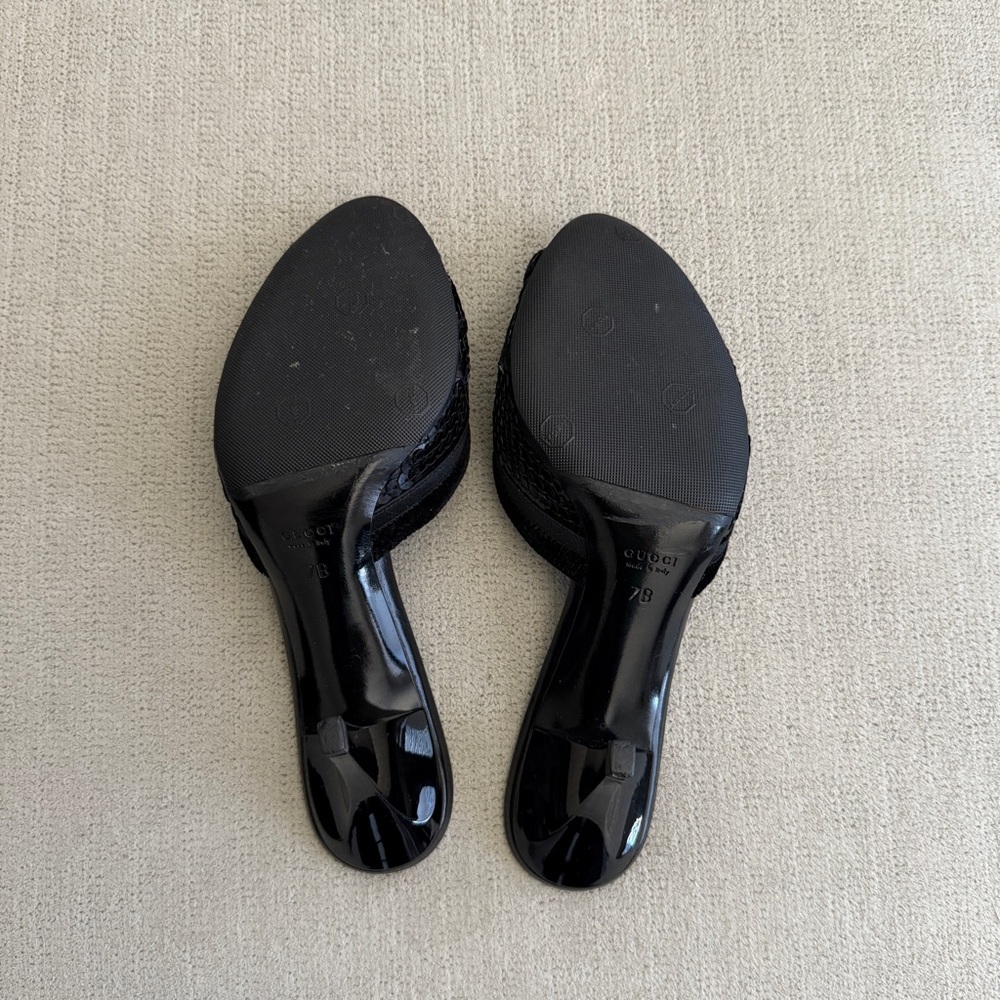 Vintage Gucci Black Open Toe Sequin Heels - Picture 5 of 7